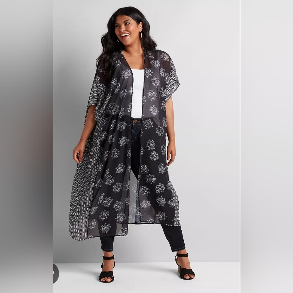 NWT Lane Bryant Mixed Print Maxi Overpiece Kimono Coverup One Piece